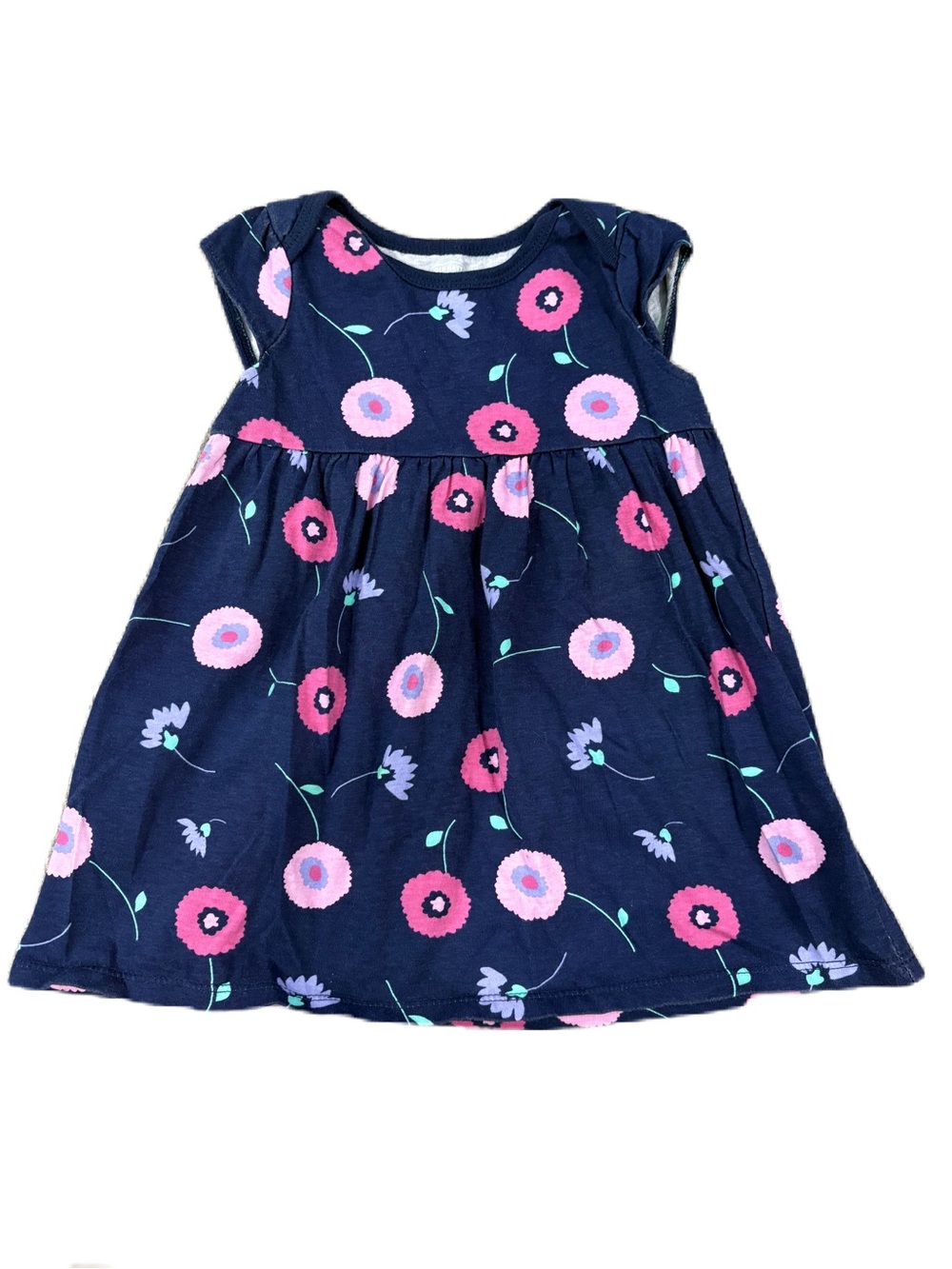 Old Navy Navy Blue Floral Cap Sleeve Floral Dress - 18-24 months